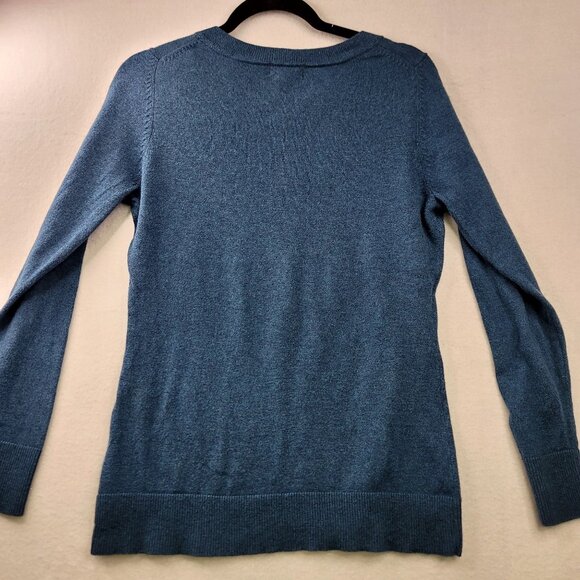 Eddie Bauer Mens V-Neck Sweater Small Blue Cotton Cashmere Blend - Picture 4 of 8